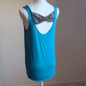 Teal Sleeveless Top with Leopard Bow Accent